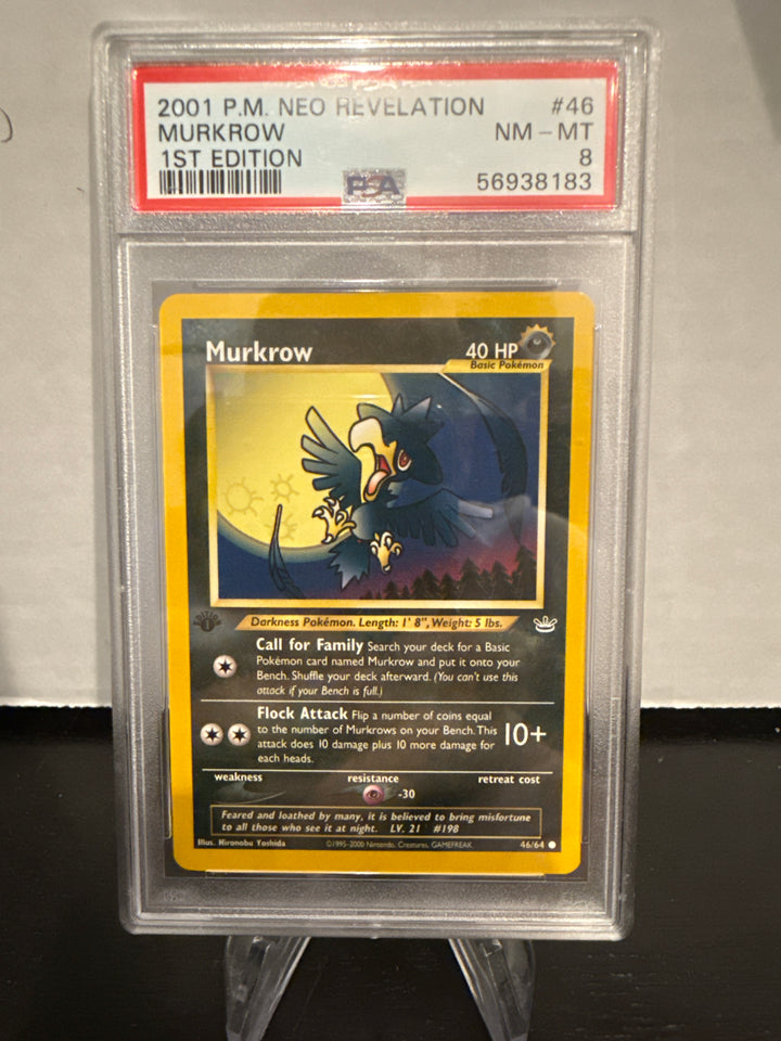 Pokemon TCG 2001 Murkrow 1st Edition Neo Revelation, 46/64, PSA 8