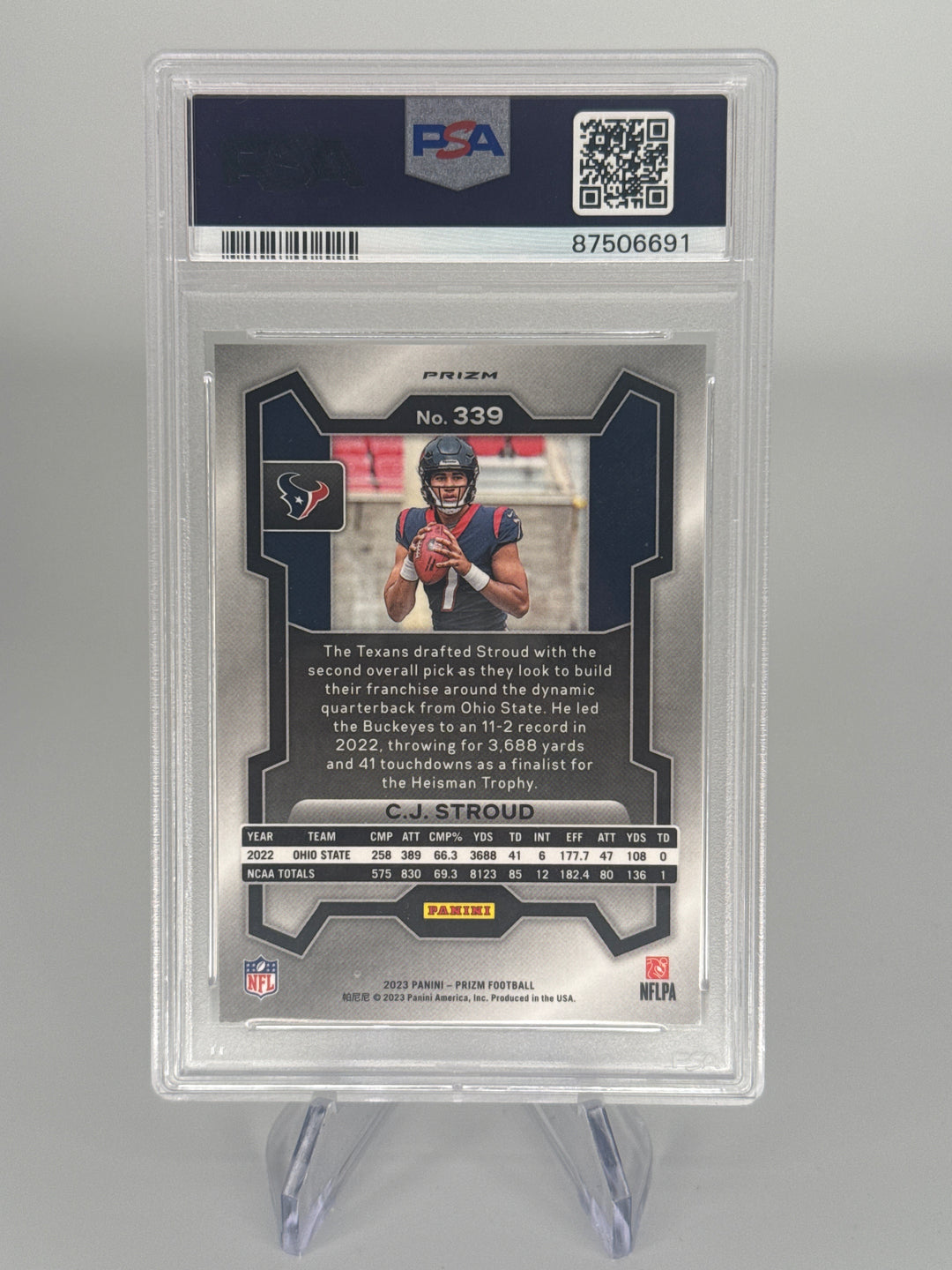 CJ Stroud 2023 Panini Prizm Silver Prizm Rookie, PSA 9 Mint