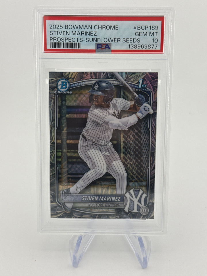Stiven Martinez 2025 Bowman Draft Chrome 1st Sunflower Seeds Refractor Snack Pack SSP, PSA 10 Gem Mint