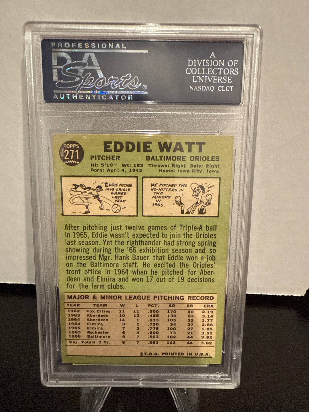 Eddie Watt 1967 Topps, PSA 6
