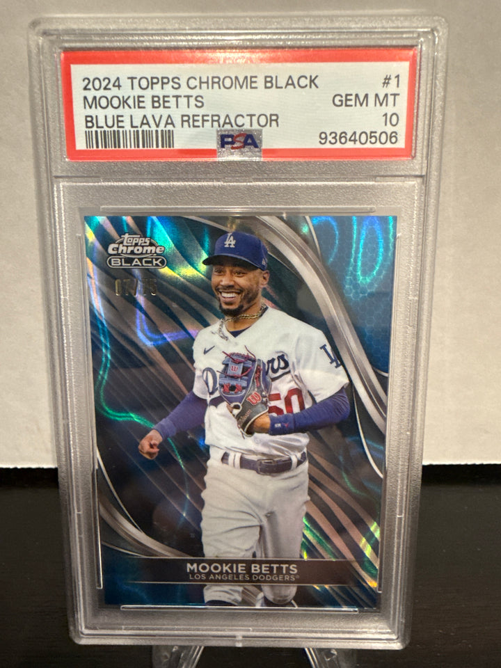 Mookie Betts 2024 Topps Chrome Black Blue Lava Refractor, 07/75, PSA 10 Gem Mint