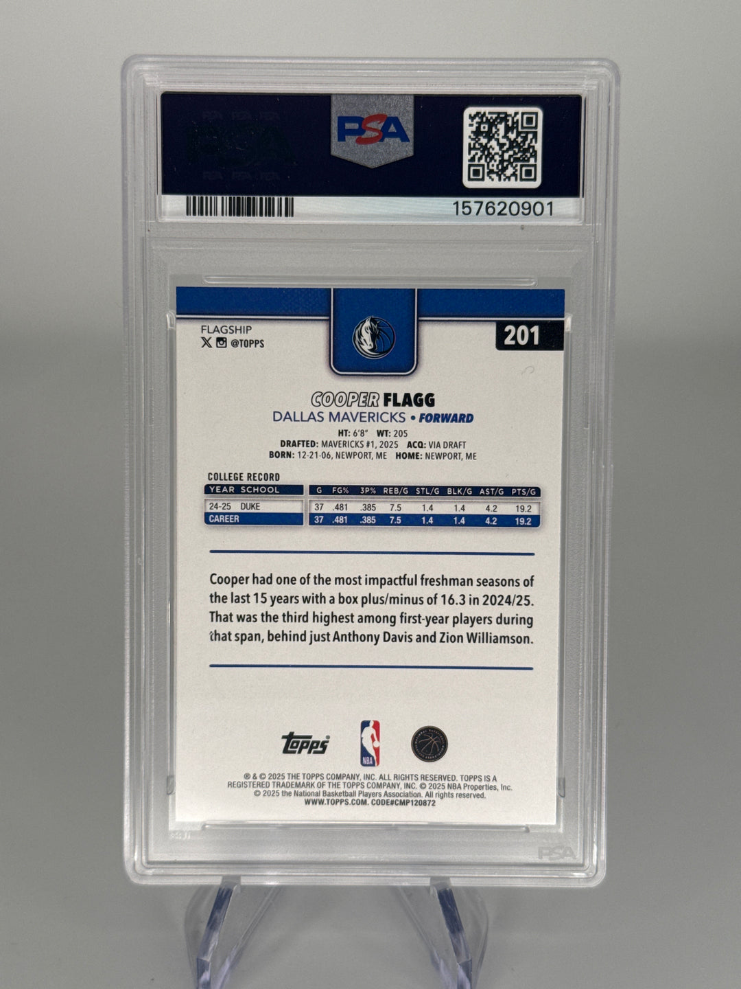 Cooper Flagg 2025 Topps Flagship Basketball Rookie, PSA 10 Gem Mint