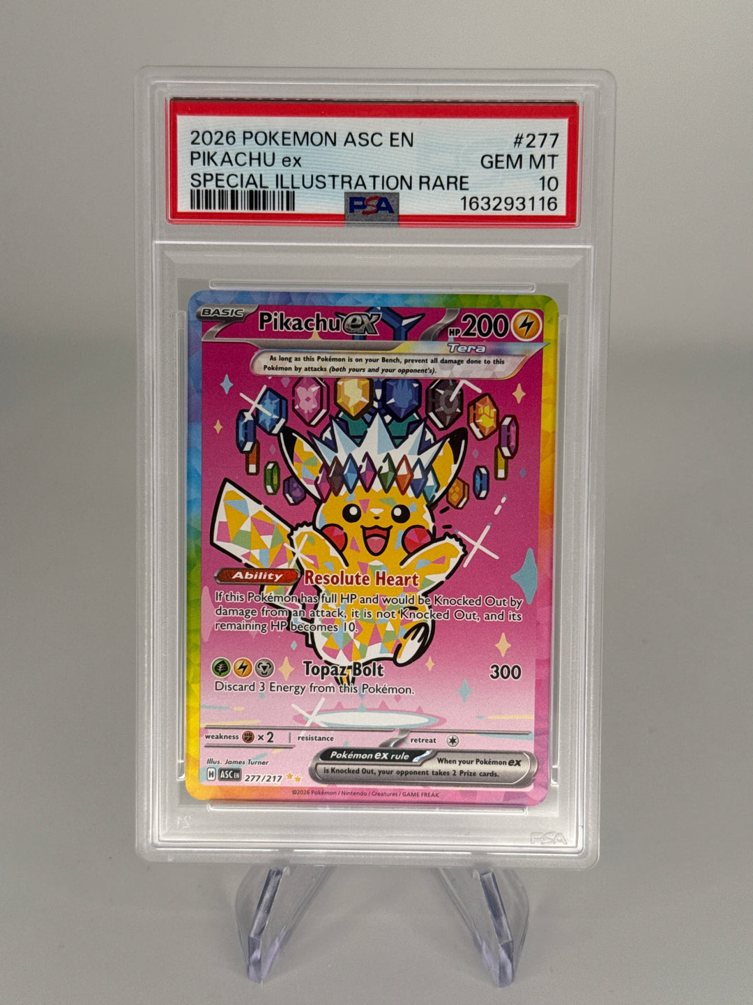 Pokemon TCG 2025 Pikachu EX Ascended Heroes Special Illustration Rare, 277/217, PSA 10 Gem Mint