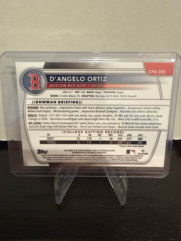 D'Angelo Ortiz 2025 Bowman Chrome Prospect 1st Auto, Gold Wave Refractor, 37/50