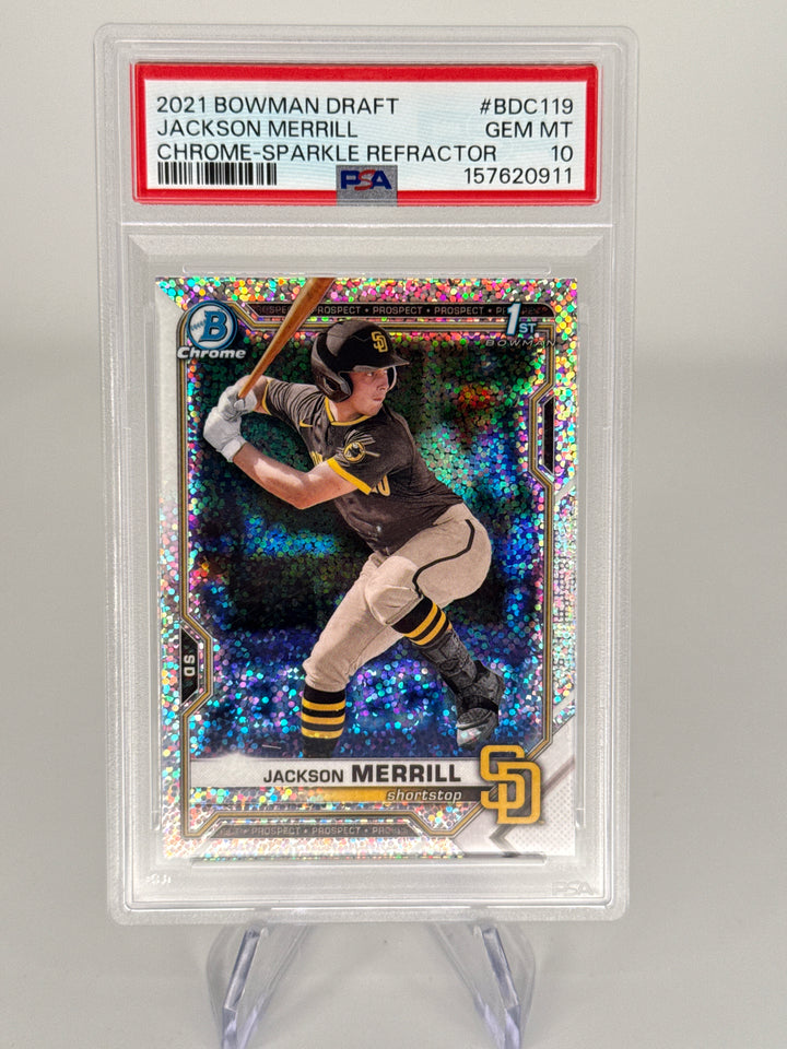 Jackson Merrill 2021 Bowman Chrome Draft 1st Sparkle Refractor, PSA 10 Gem Mint