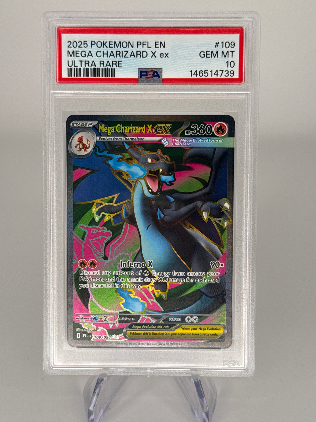 Pokemon TCG 2025 Mega Charizard X EX Phantasmal Flames Ultra Rare Full Art, 109/094, PSA 10 Gem Mint