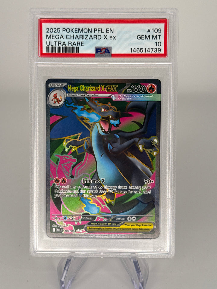 Pokemon TCG 2025 Mega Charizard X EX Phantasmal Flames Ultra Rare Full Art, 109/094, PSA 10 Gem Mint