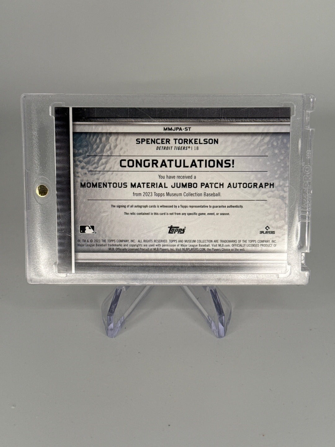 Spencer Torkelson 2023 Topps Museum Momentous Material Nike Swoosh Auto Relic, 1/1