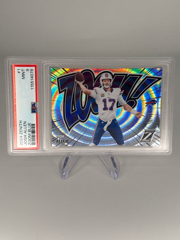 Josh Allen 2024 Panini Zenith Zoom Blue SSP Case Hit, 38/49, PSA 9 Mint