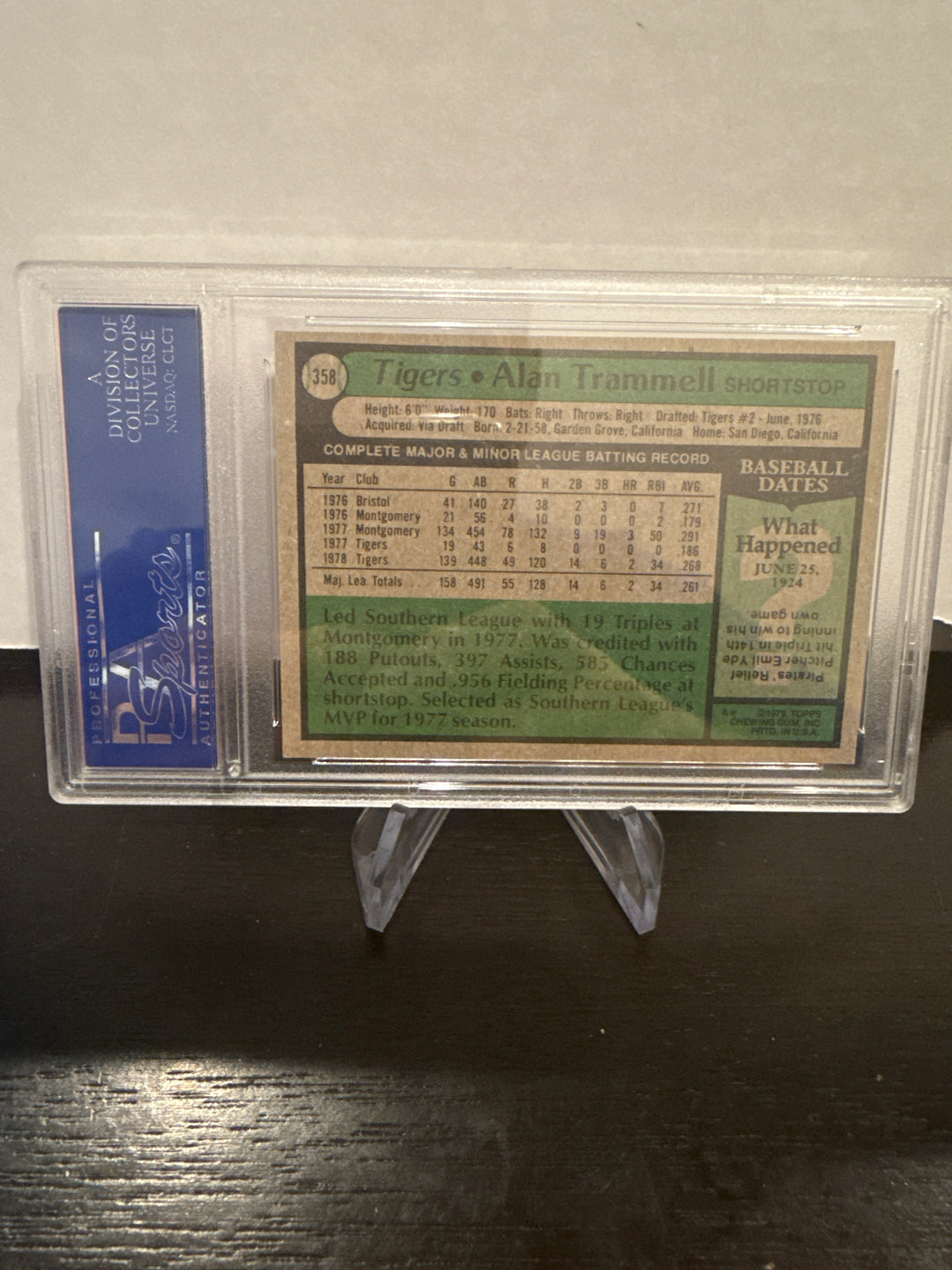 Alan Trammell 1979 Topps, PSA 7