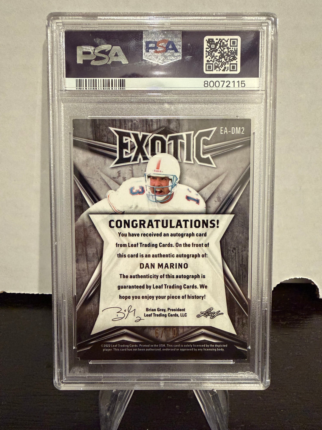 Dan Marino 2022 Leaf Exotic Autograph Tiger, PSA 9 Mint