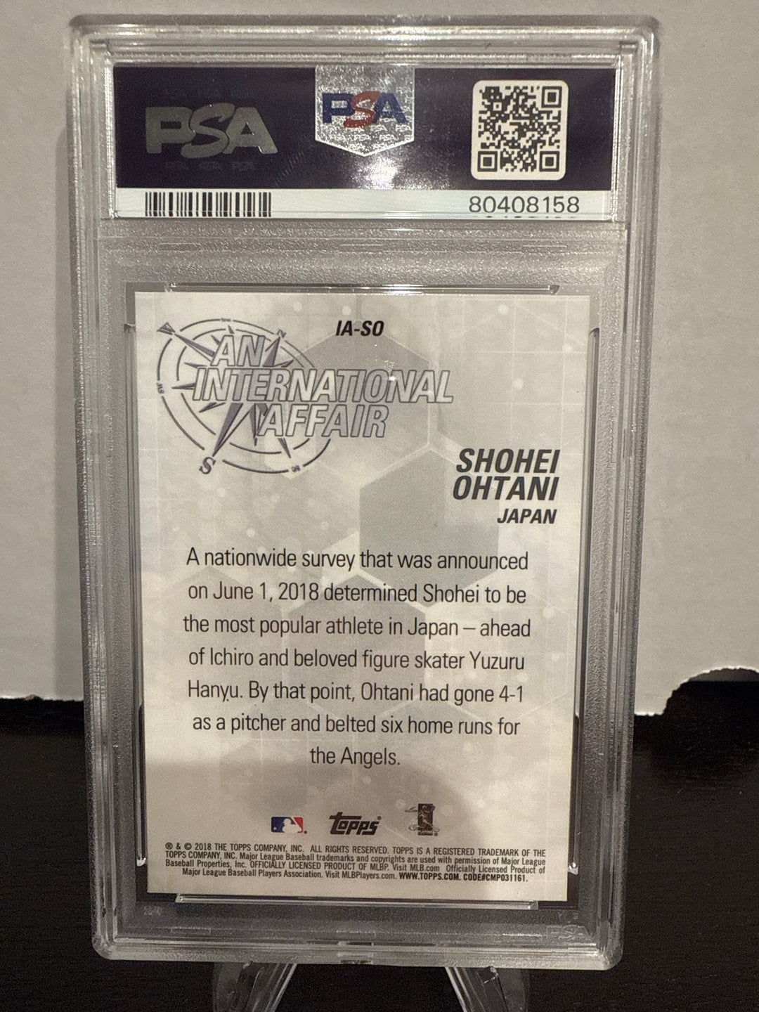 Shohei Ohtani 2018 Topps Chrome Update International Affair Rookie, PSA 10 Gem Mint