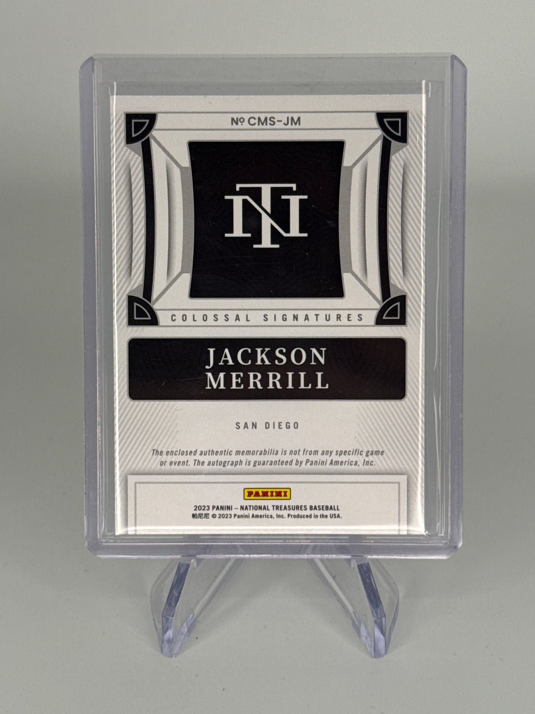 Jackson Merrill 2023 Panini National Treasures Colossal Patch Auto, 33/99