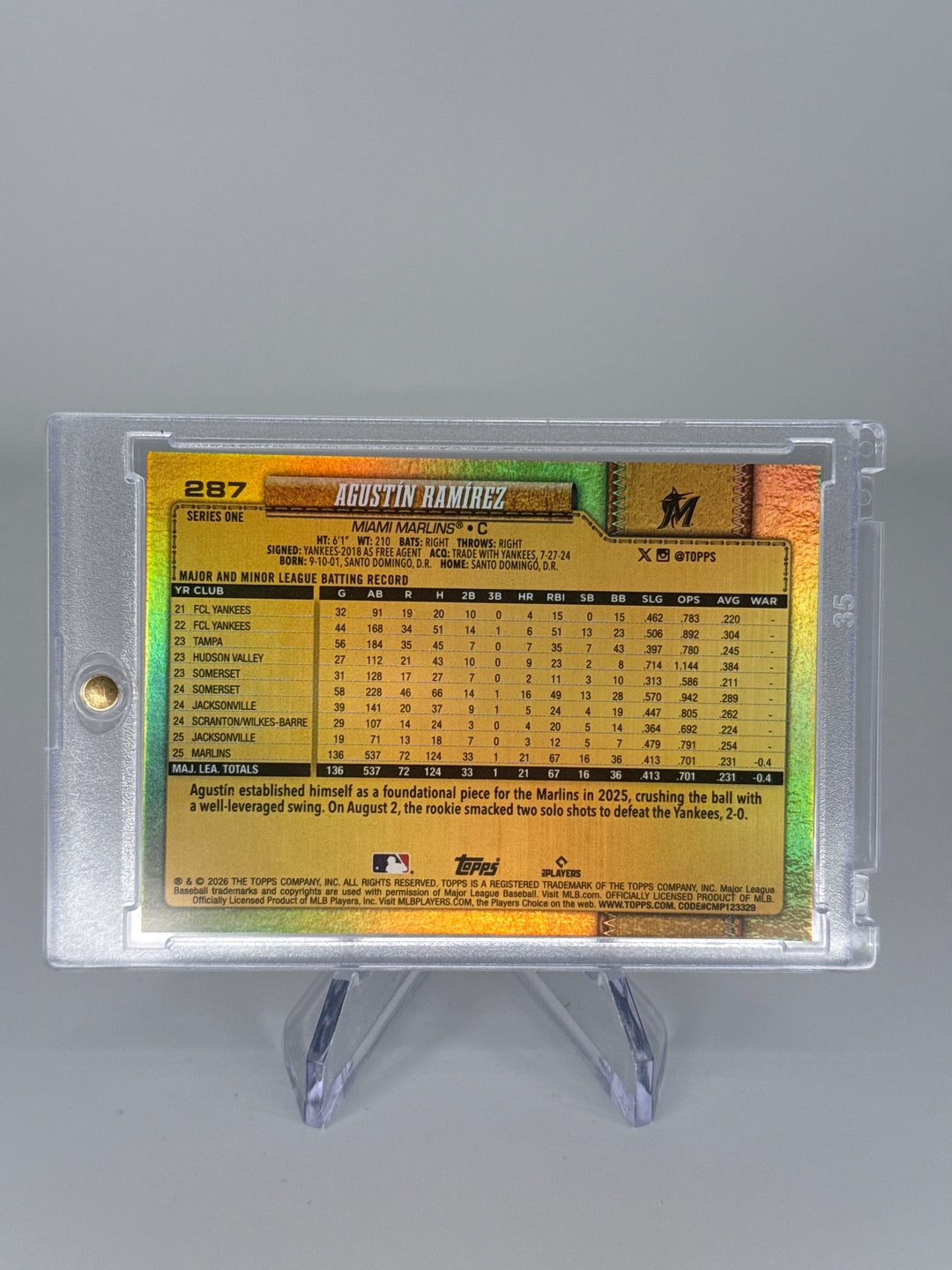 Agustin Ramirez 2026 Topps Series One Golden Mirror SSP