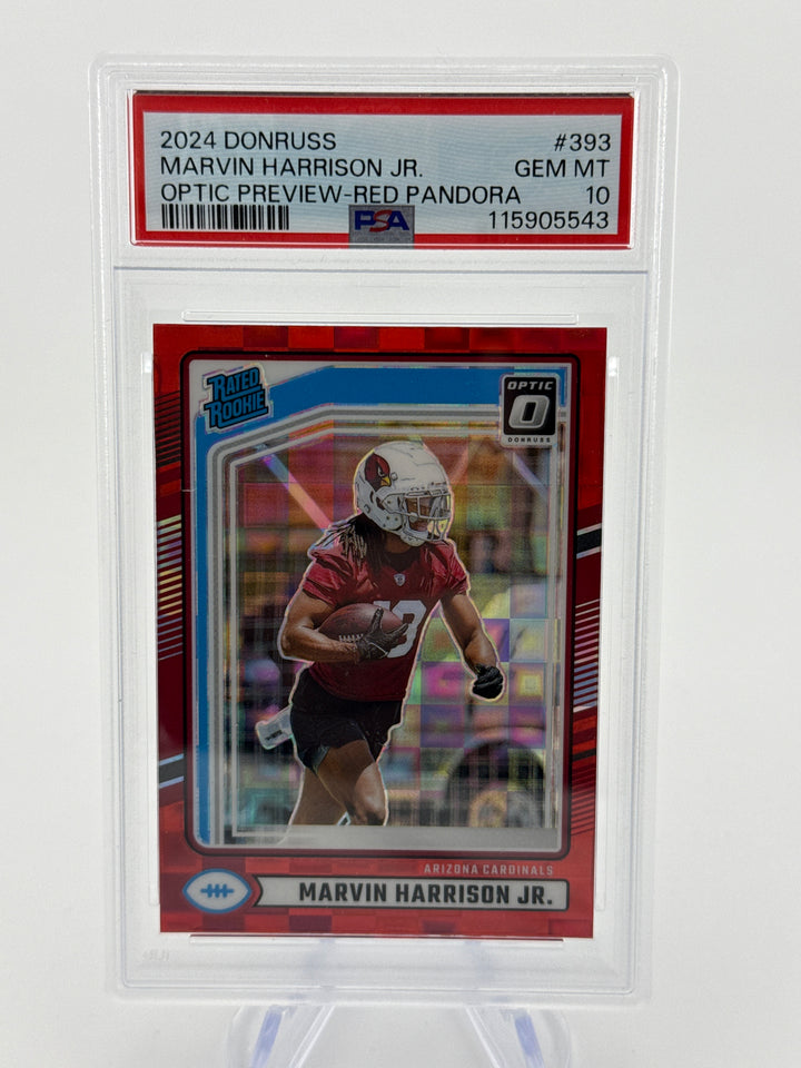 Marvin Harrison Jr 2024 Panini Donruss Optic Preview Red Pandora Rookie, PSA 10 Gem Mint