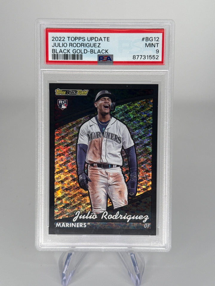 Julio Rodriguez 2022 Topps Update Black Gold Black Rookie, 145/299, PSA 9 Mint