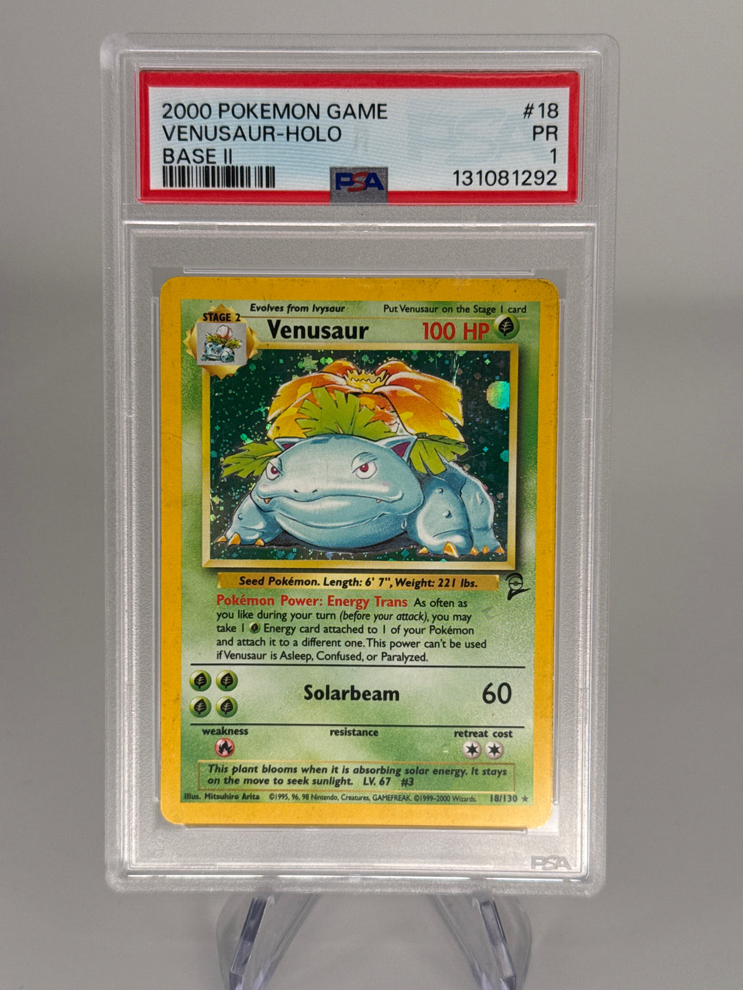 Pokemon TCG 2000 Venusaur Base 2 Holo, 18/130, PSA 1