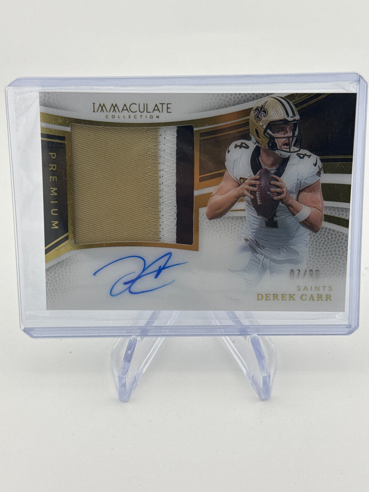 Derek Carr 2025 Panini Immaculate Premium Patch Auto, 07/99