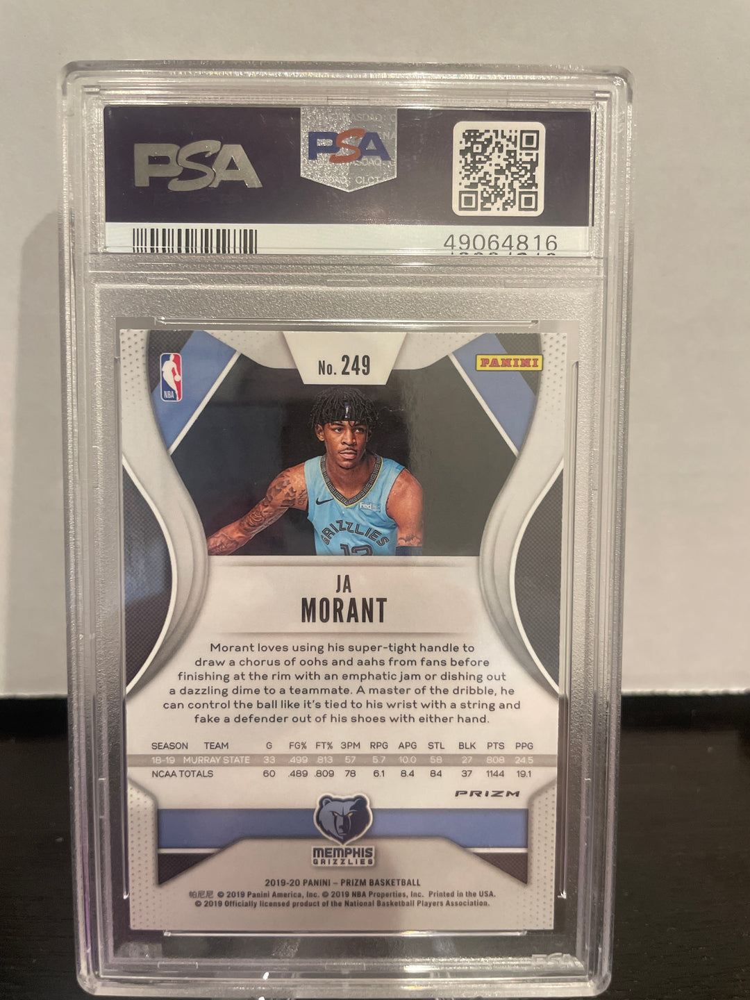 Ja Morant 2019 Panini Prizm Red/White/Blue Rookie Card, PSA 9 Mint