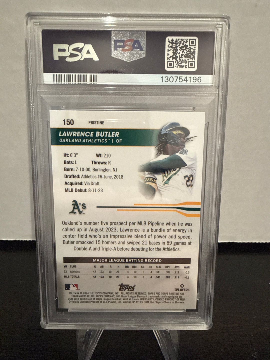 Lawrence Butler 2024 Topps Pristine, Pristine Orange Rookie, 06/25, PSA 10 Gem Mint