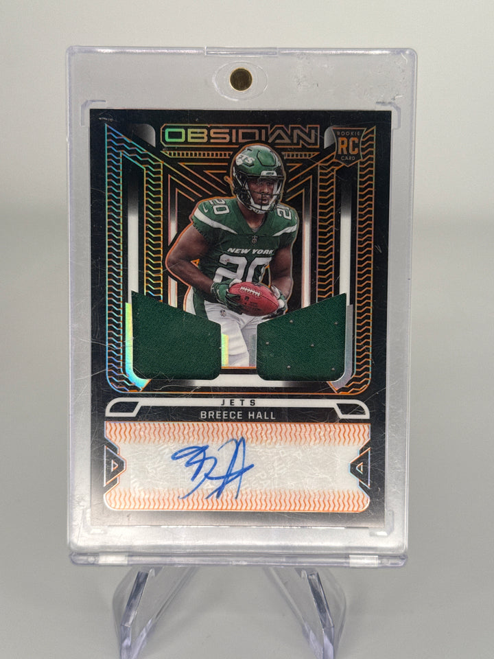 Breece Hall 2022 Panini Obsidian Rookie Dual Patch Auto, 86/99