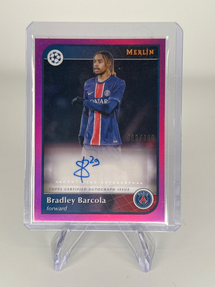 Bradley Barcola 2025 Topps Merlin Pink Refractor Auto, 089/199