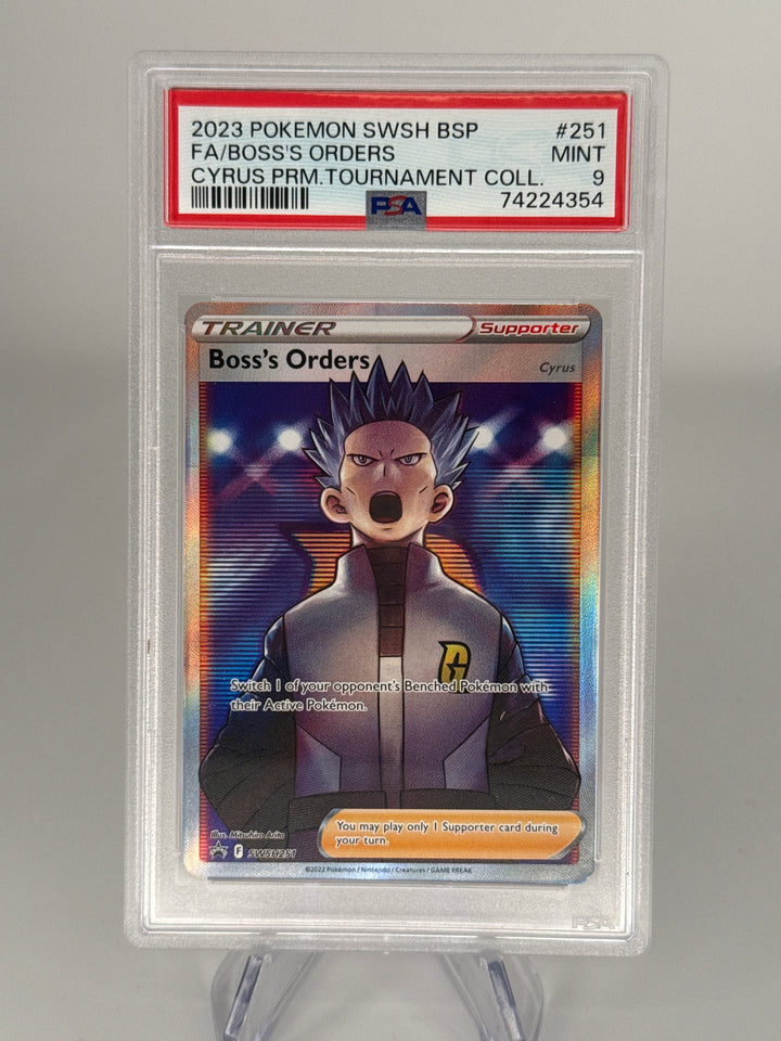 Pokemon TCG 2023 Boss's Orders Cyrus Full Art Black Star Promo, SWSH251, PSA 9 Mint