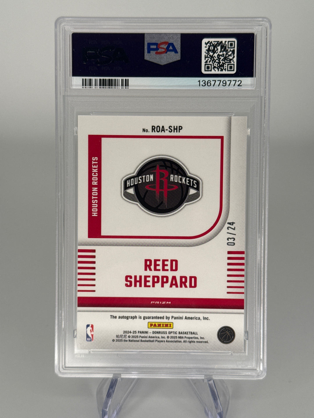 Reed Shepard 2024 Panini Donruss Optic Rookie Optics Blue Choice Auto, 03/24, PSA 10 Gem Mint