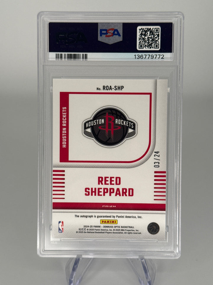 Reed Shepard 2024 Panini Donruss Optic Rookie Optics Blue Choice Auto, 03/24, PSA 10 Gem Mint