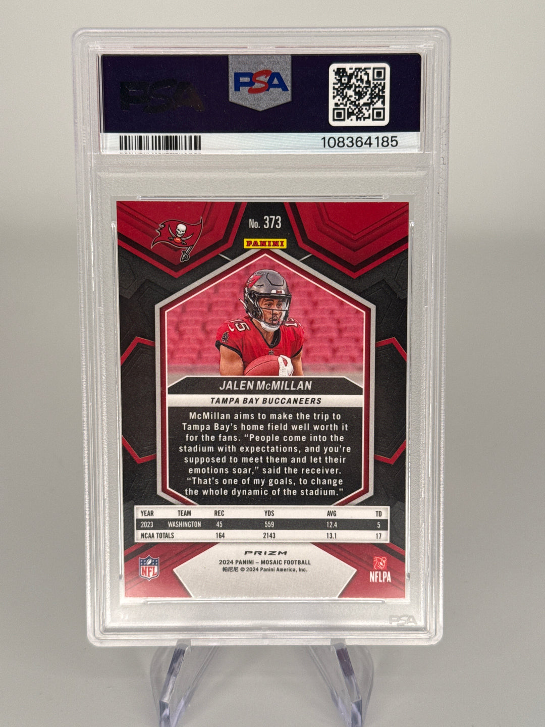 Jalen McMillan 2024 Panini Mosaic SSP Genesis Rookie, PSA 9 Mint