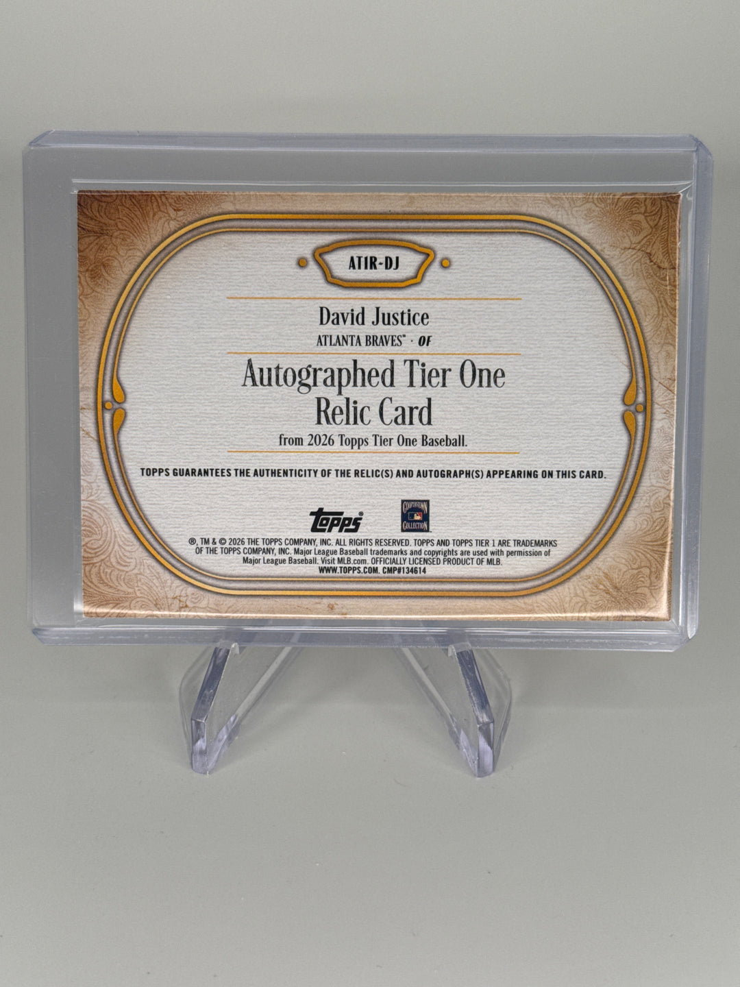 David Justice 2026 Topps Tier One Auto Relic, 056/184