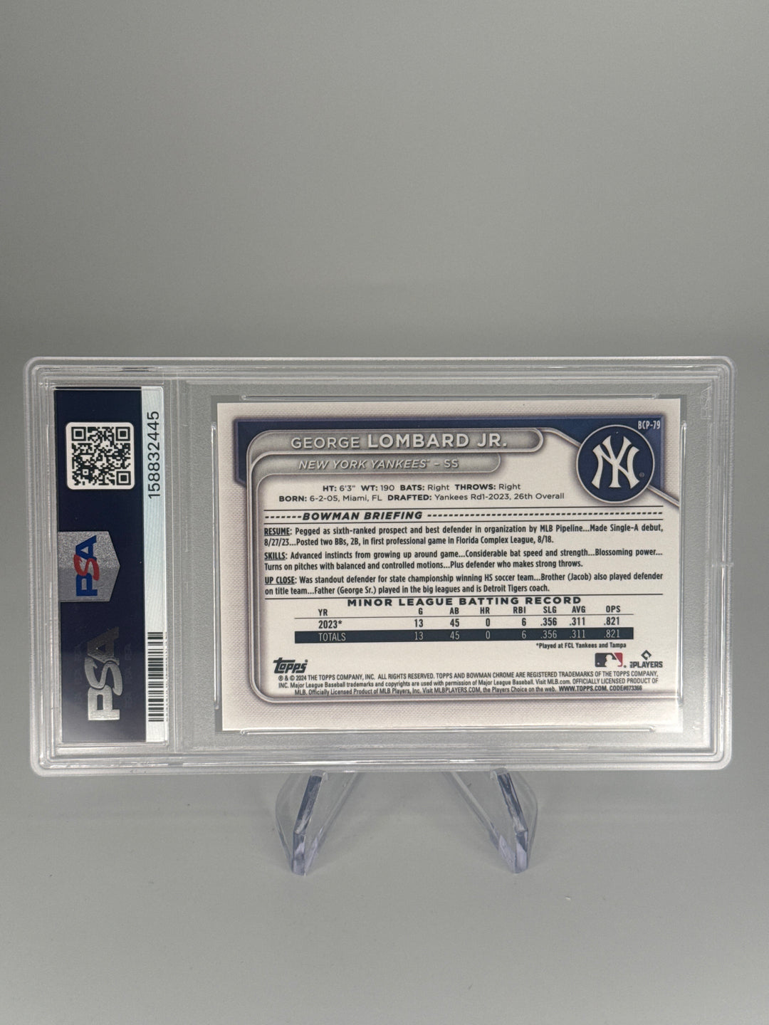 George Lombard Jr 2024 Bowman Chrome 1st Mega Box, PSA 10 Gem Mint