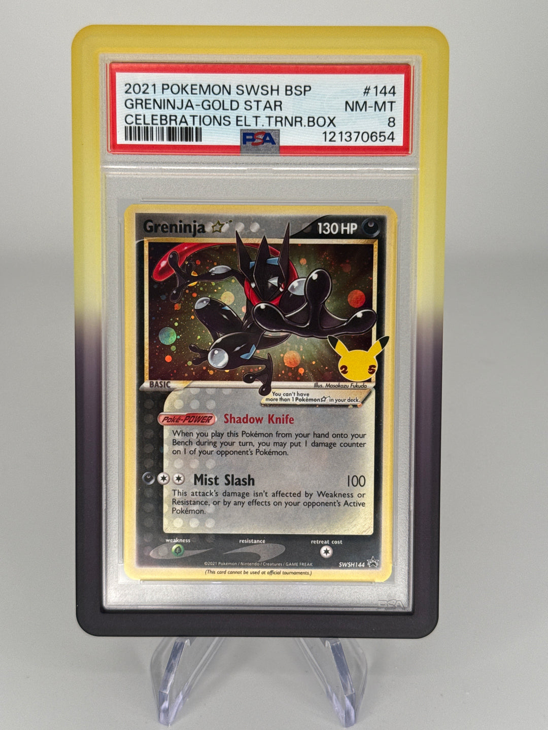 Pokemon TCG 2021 Greninja Celebrations Black Star Promo, SWSH144, PSA 8