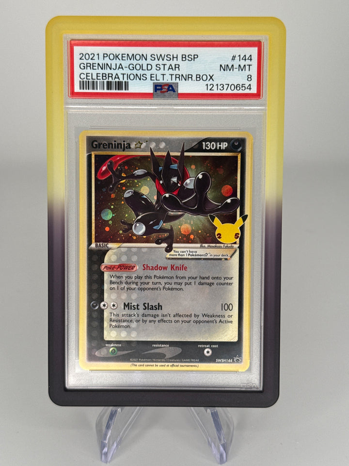 Pokemon TCG 2021 Greninja Celebrations Black Star Promo, SWSH144, PSA 8