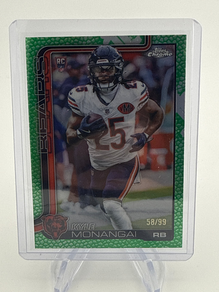 Kyle Monangai 2025 Topps Chrome Green Pigskin Refractor, 58/99