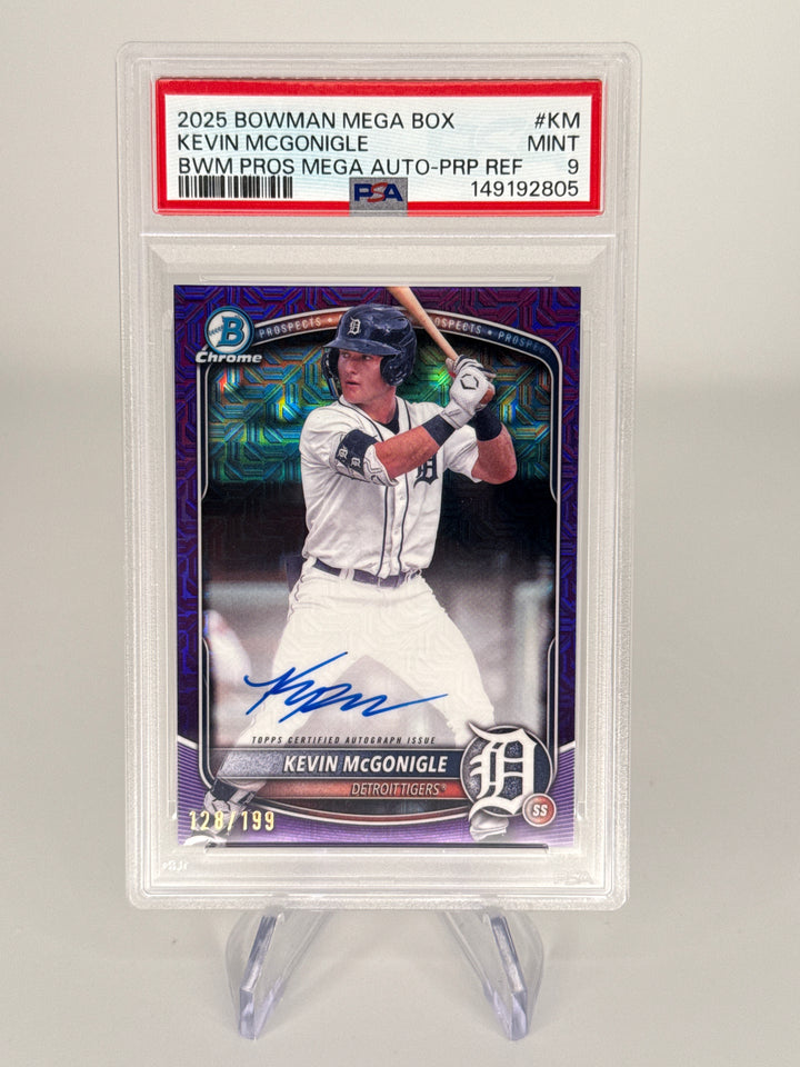 Kevin McGonigle 2025 Bowman Chrome Mega Box Purple Refractor Auto, 128/199, PSA 9 Mint