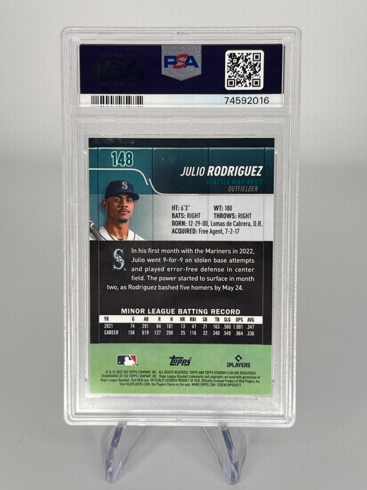 Julio Rodriguez 2022 Topps Stadium Club Chrome XFractor Rookie, PSA 9 Mint