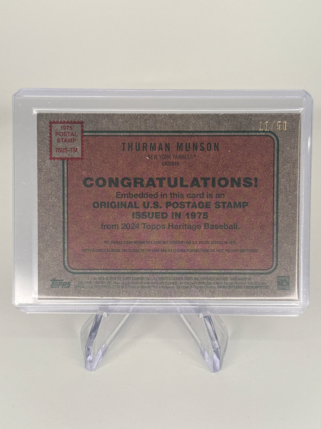 Thurman Munson 2024 Topps Heritage Genuine 1975 U.S. Postage Stamp, 11/50