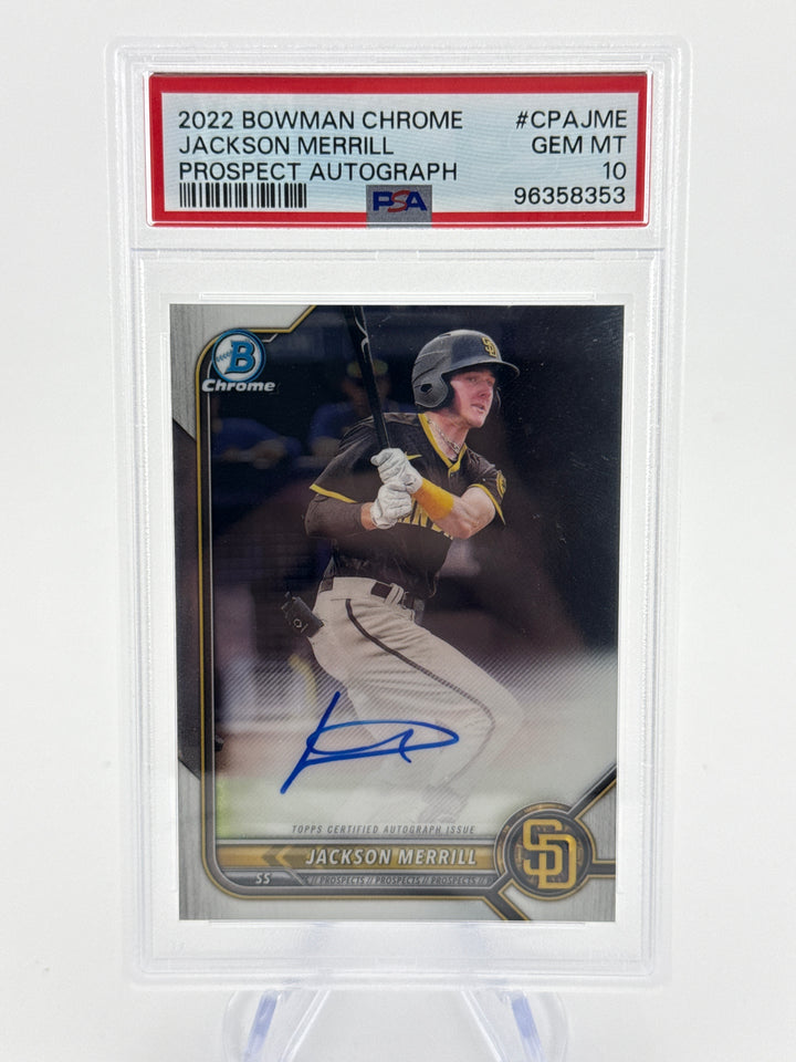 Jackson Merrill 2022 Bowman Chrome Prospect Auto, PSA 10 Gem Mint