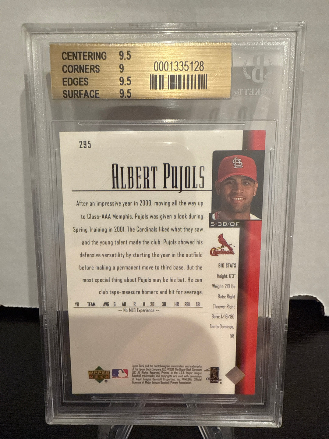 Albert Pujols 2001 Upper Deck Star Rookie, BGS 9.5 Gem Mint