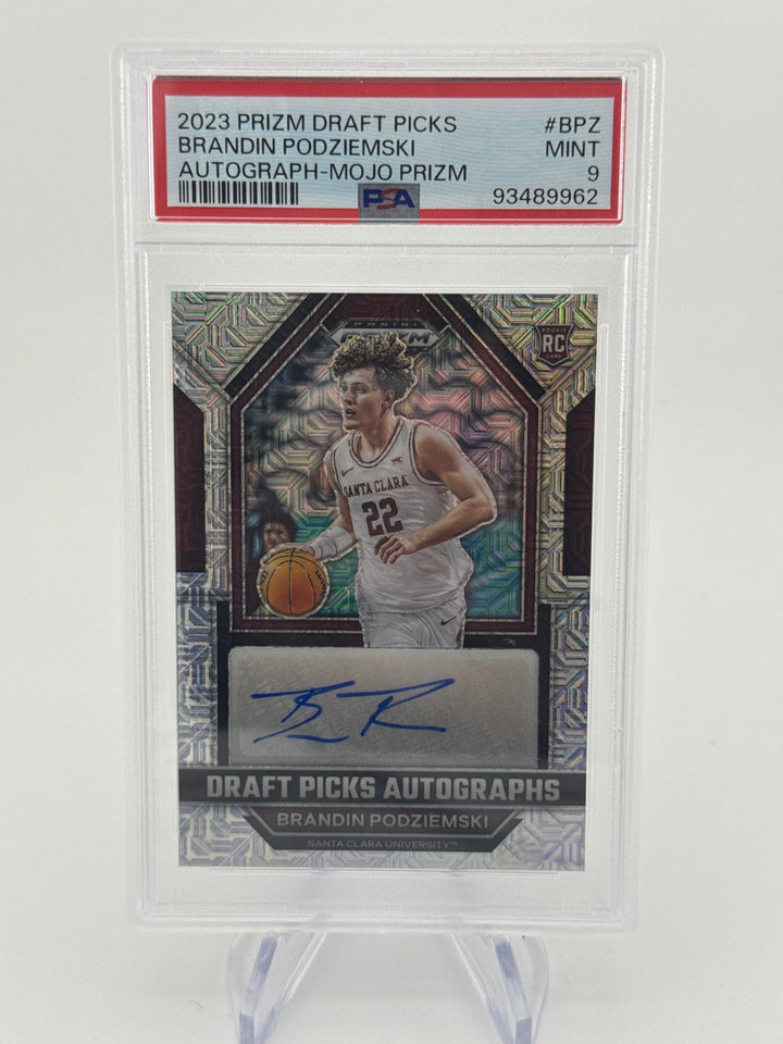 Brandin Podziemski 2023 Panini Prizm Draft Mojo Prizm Rookie Auto, 13/25, PSA 9 Mint