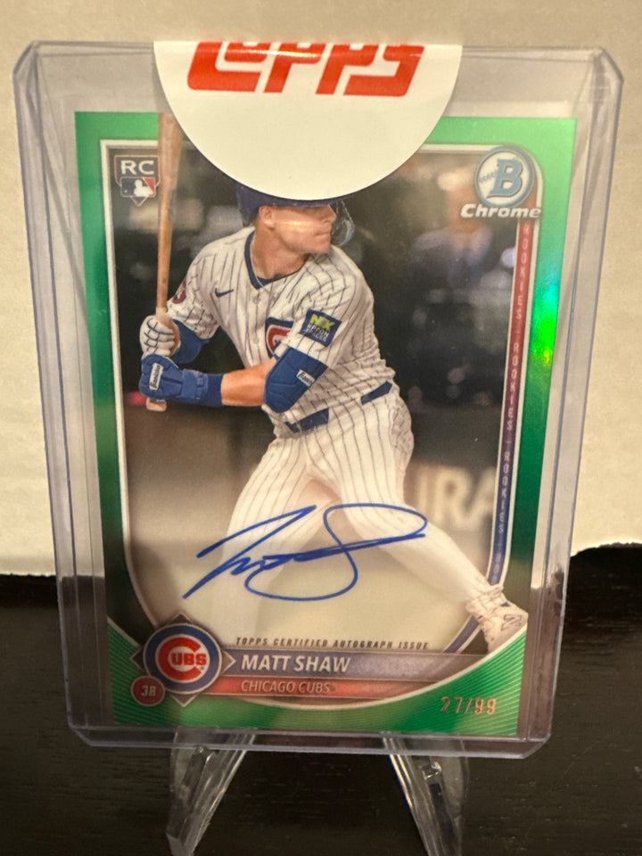 Matt Shaw 2025 Bowman Chrome Rookie Auto Green Refractor, 27/99