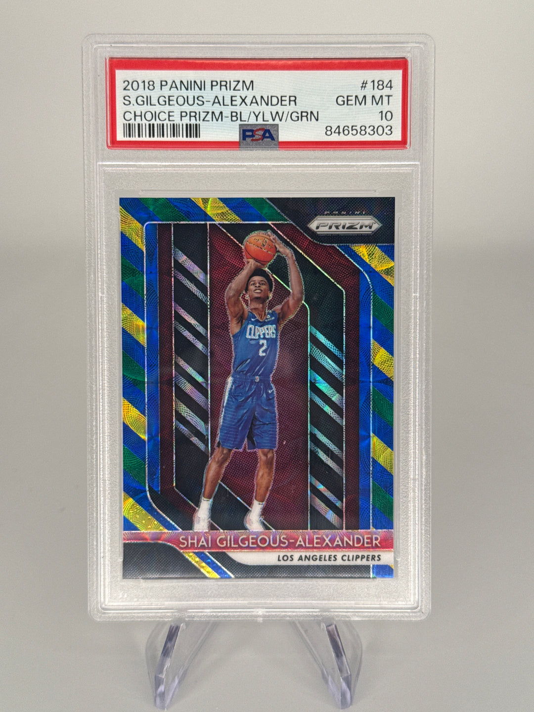 Shai Gilgeous-Alexander 2018 Panini Prizm Blue/Yellow/Green Rookie, PSA 10 Gem Mint