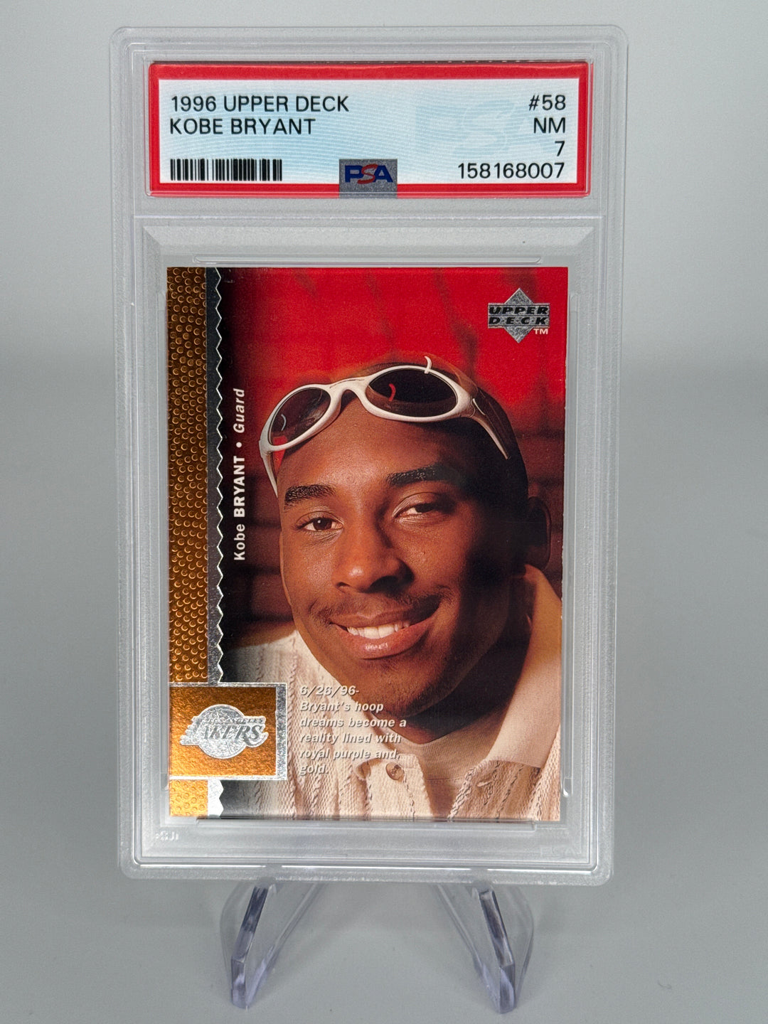 Kobe Bryant 1996 Upper Deck Rookie, PSA 7