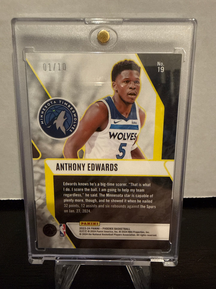 Anthony Edwards 2023-2024 Panini Phoenix Fade to Black Gold Refractor, 01/10