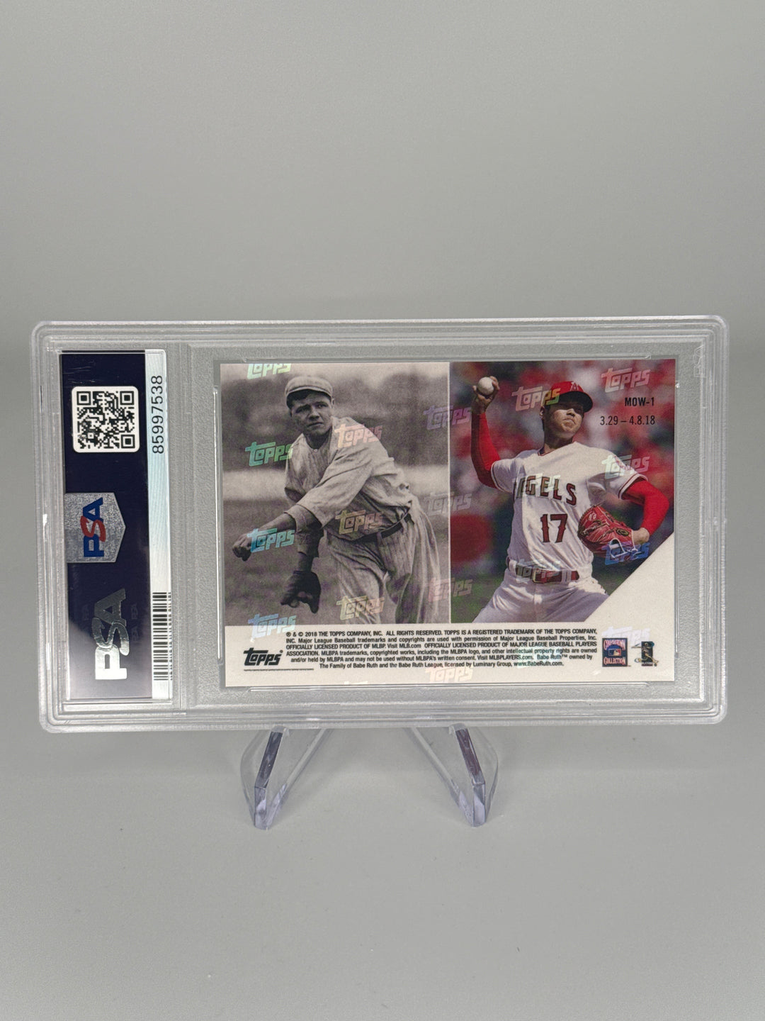 Shohei Ohtani/Babe Ruth 2018 Topps Now Moment of the Week Rookie, PSA 10 Gem Mint
