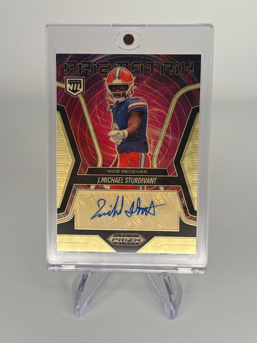 J.Michael Stewart 2025 Panini Prizm Black Prizmatrix NIL Gold Vinyl Prizm Auto, 1/5