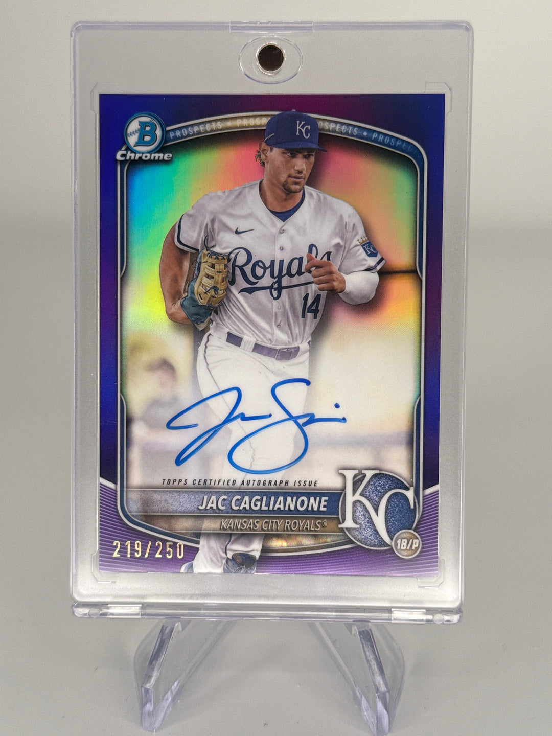 Jac Caglianone 2025 Bowman Chrome Prospect Purple Refractor Auto, 219/250