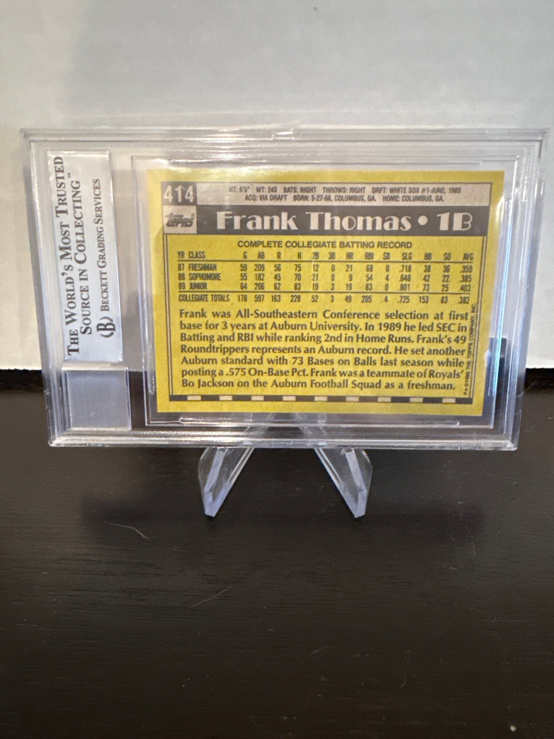 Frank Thomas 1990 Topps Name on Front Rookie Card, BGS Authentic Auto