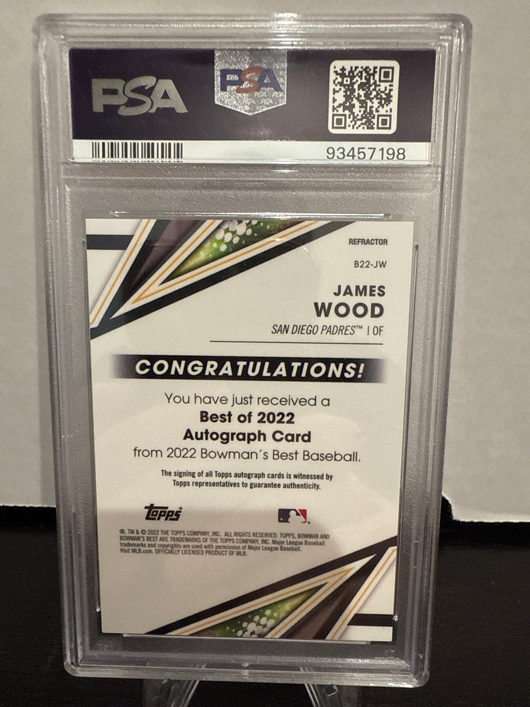 James Wood 2022 Bowmans Best Refractor Auto, PSA 10 Gem Mint